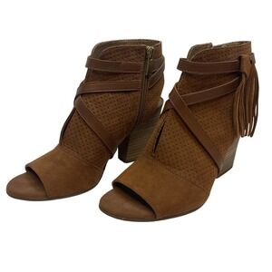 Franco Sarto Fina Womens Size 7.5M  Ankle Boots Brown Suede Open Toe Heel Cutout